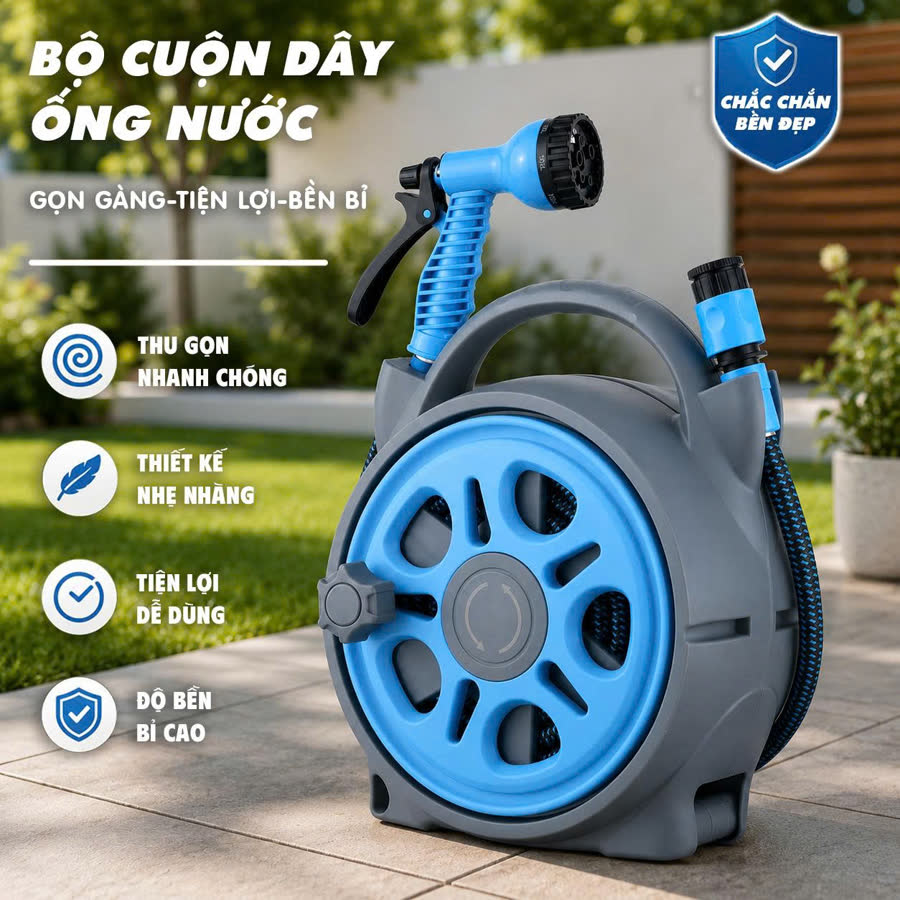 Bộ cuộn dây ống nước: thu gọn nhanh, nhẹ, tiện lợi, bền